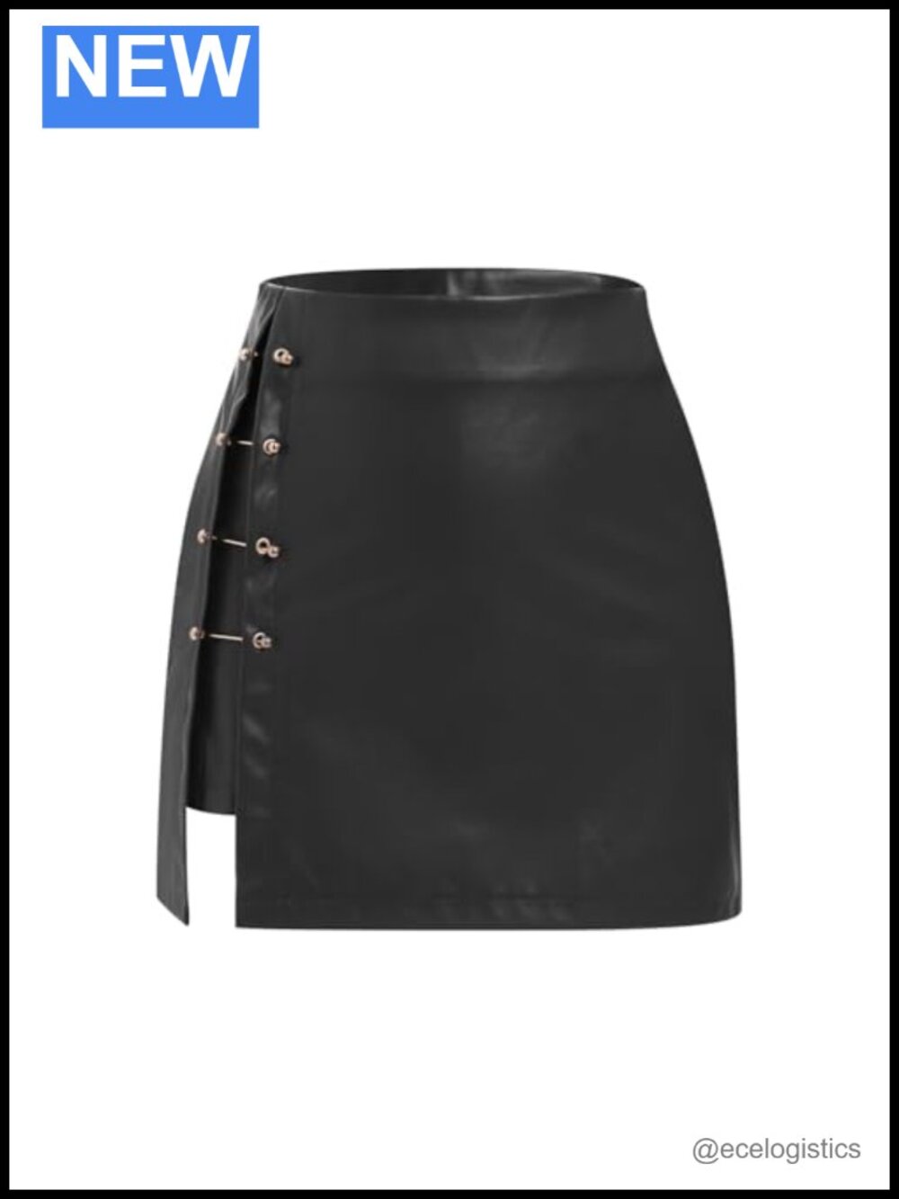 Faux PU Leather High Waist Bodycon A-line Mini Skirt with Slit Side Zipper
